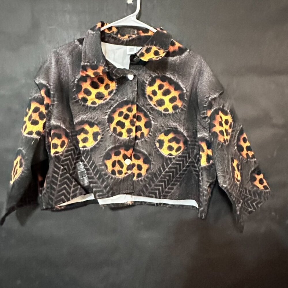 Leopard Print Crop Jacket Black Cotton Long Sleeve Streetwear Size xL Grunge - Picture 3 of 10